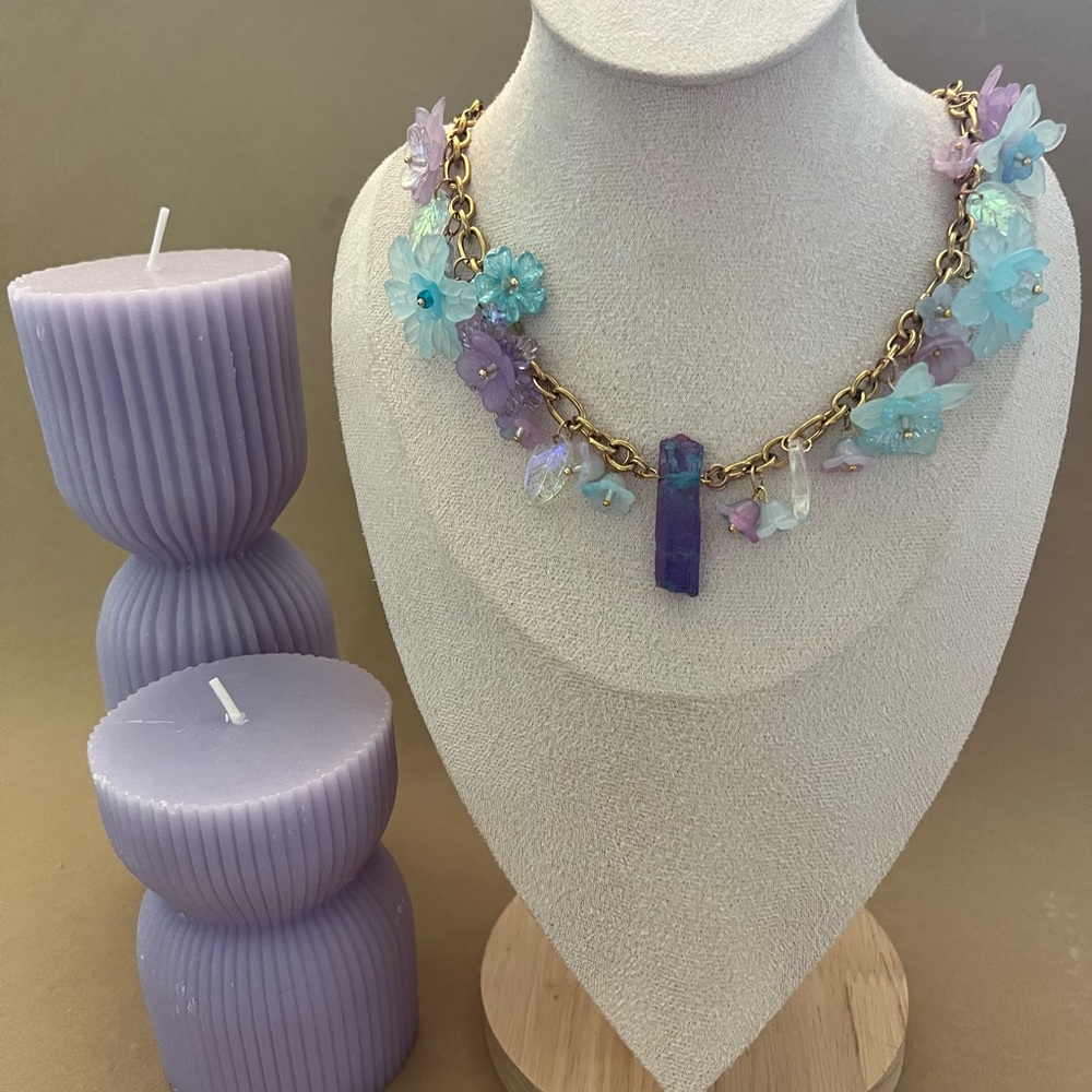 Floral Charm Necklace with Purple and Blue Accents -  Fairycore Necklace